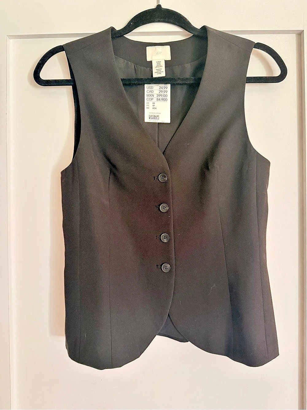 H&M Black Button Front Vest- NWT